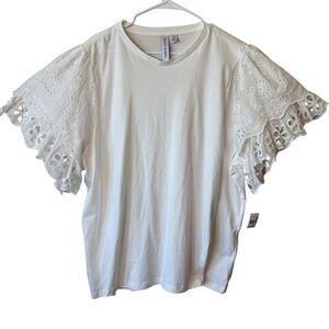 Grace‎ + Karma Womens White Eyelet Ruffle Sleeve Tee Shirt 3X New NWT Cotton